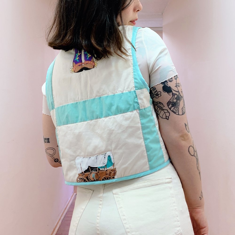 Image of Quilted Cropped Front-Tie Vest — Western