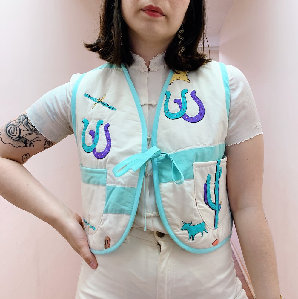 Image of Quilted Cropped Front-Tie Vest — Western