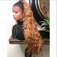 Image 2 of JAZY | LONG WAVY BRAIDED PONYTAIL BROWN OMBRÉ LACE FRONT WIG 