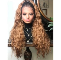 Image 1 of JAZY | LONG WAVY BRAIDED PONYTAIL BROWN OMBRÉ LACE FRONT WIG 