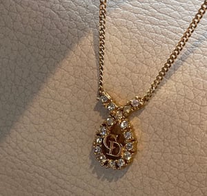 Image of Authentic Vintage DIOR Crystal Logo Necklace 