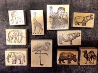 Image 2 of Elephant/Rhinoceros/Flamingo/Giraffe Rubber Stamps P89
