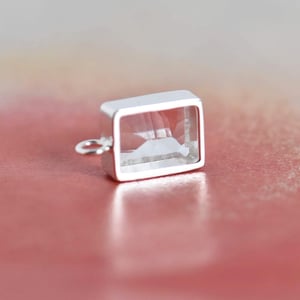 Image of 'Light Catcher' Clear Quartz special faceted cut rectangular shape silver necklace