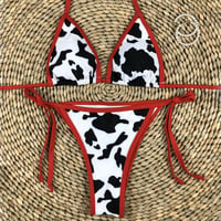 Red Cow Print Swimwear
