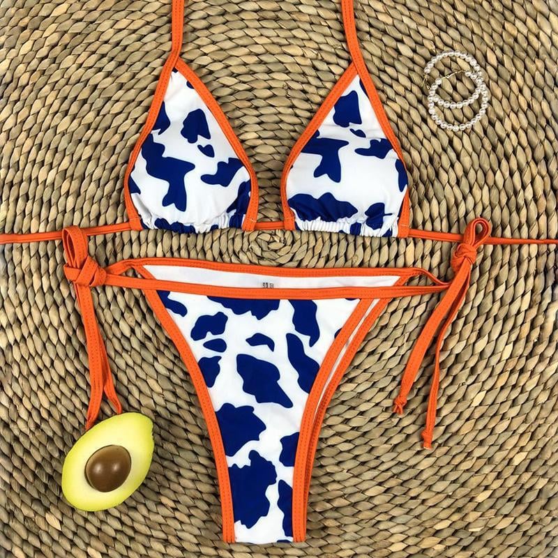 orange cow print bikini