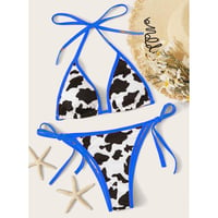 Dark Blue Cow Print Swimwear