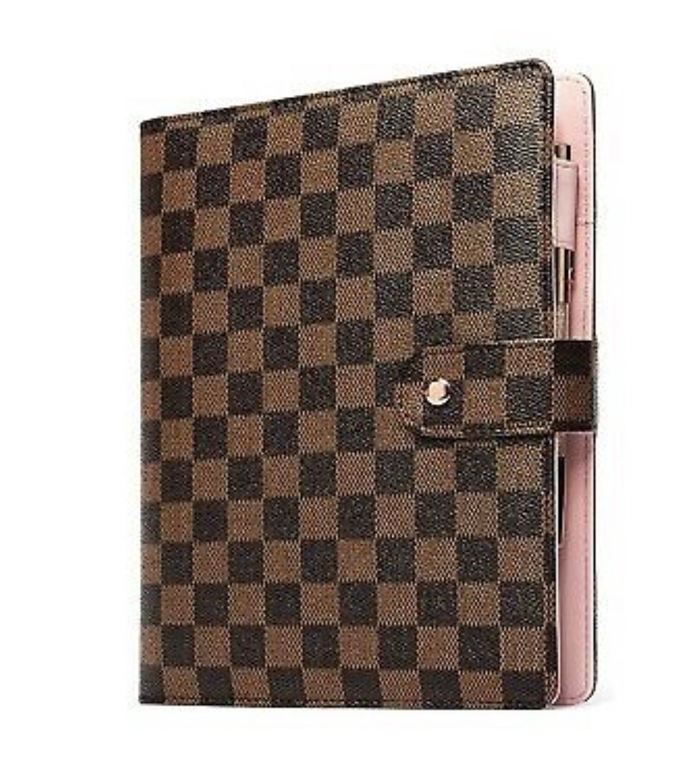 China Luxury Loose Leaf White Checkboard Planner Cover A5 A6 Refillable Pu  Leather Brown 6 Ring Binder Checkered Notebooks Case - Buy Checkered Agenda