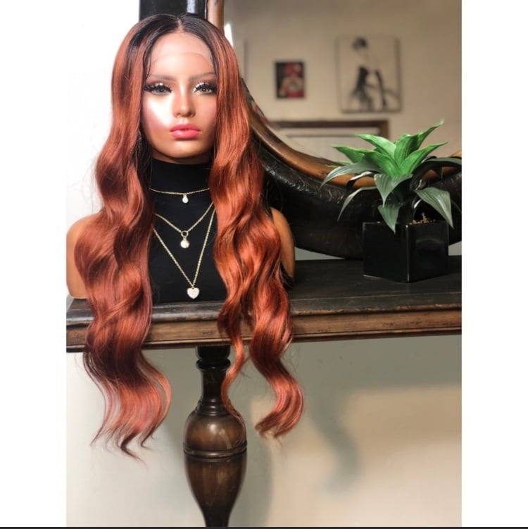 EDITH LONG AUBURN RED OMBR DEEP WAVE LACE FRONT E BEAUTY WIG