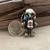 OLDY CO CLASSIC BRASS SKULL & BONES KEYCHAIN WITH JEWELED EYES