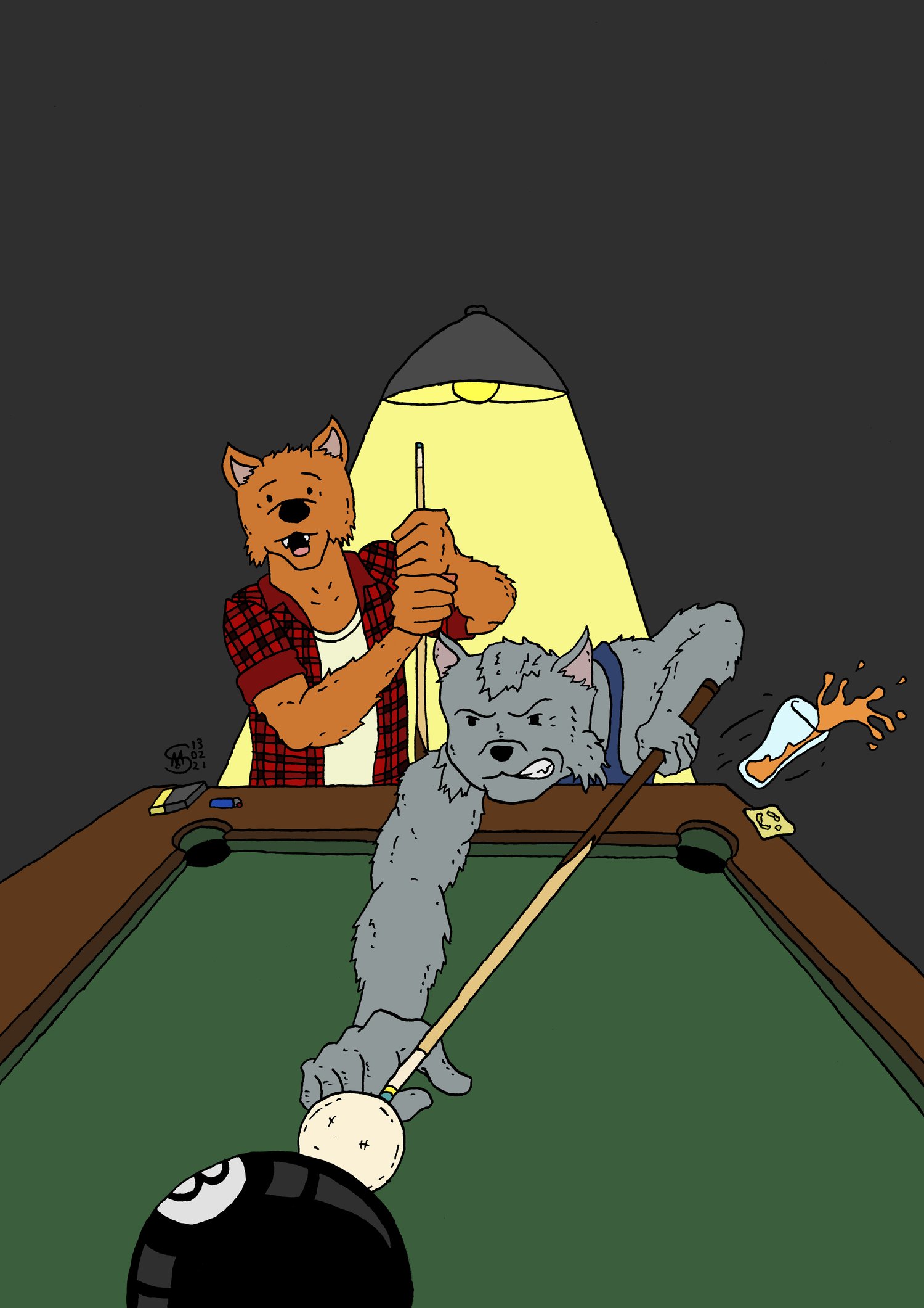 Dogs Playing Pool A3 Print