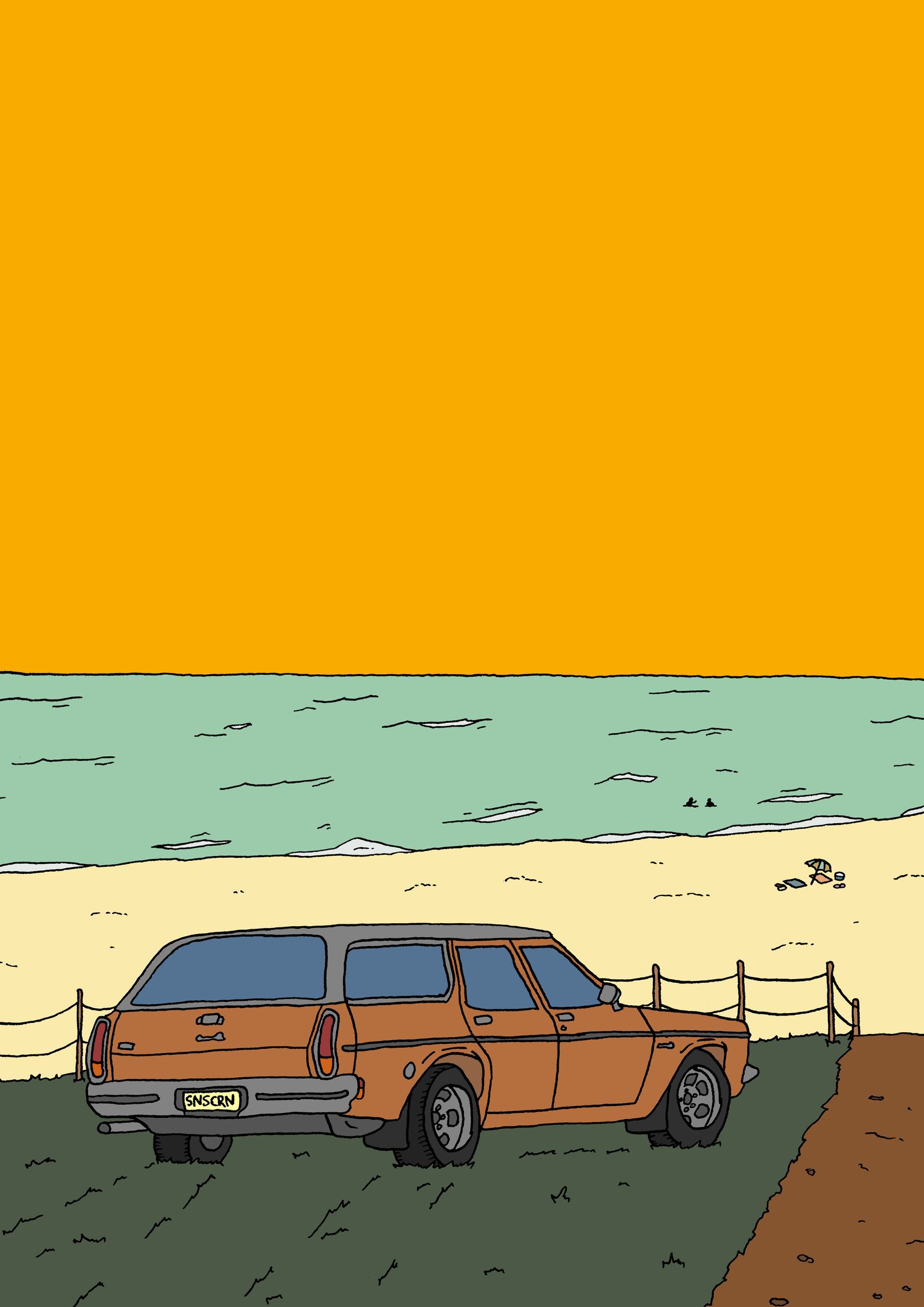 Car On The Beach A3 Print