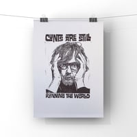 Image 2 of Jarvis Cocker. Running The World. Hand Made. Original A4 linocut print. Limited and Signed. Art.