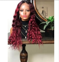 Image 1 of RUBY | LONG RED WINE OMBRÉ WAVY LACE FRONT WIG