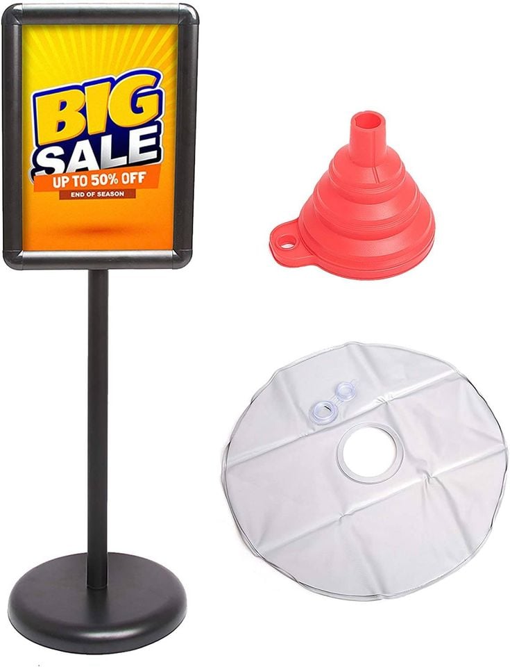 Image of Adjustable Standing Sign Holder with Funnel & Water Bag for Base - Holds 8.5 x 11 inch Signs