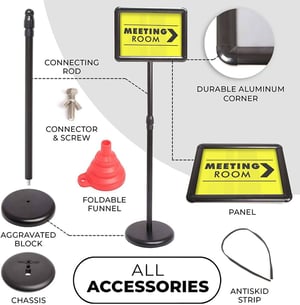 Image of Adjustable Standing Sign Holder with Funnel & Water Bag for Base - Holds 8.5 x 11 inch Signs