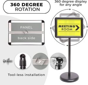 Image of Adjustable Standing Sign Holder with Funnel & Water Bag for Base - Holds 8.5 x 11 inch Signs