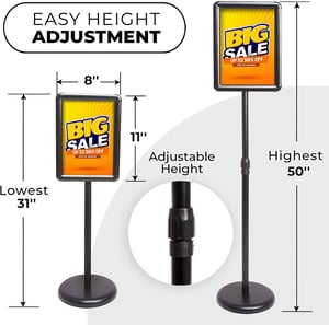 Image of Adjustable Standing Sign Holder with Funnel & Water Bag for Base - Holds 8.5 x 11 inch Signs