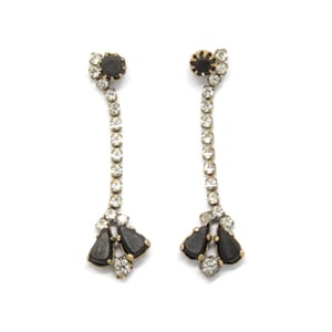 Image of PAIR OF VINTAGE RHINESTONE + EBONY EAR RINGS