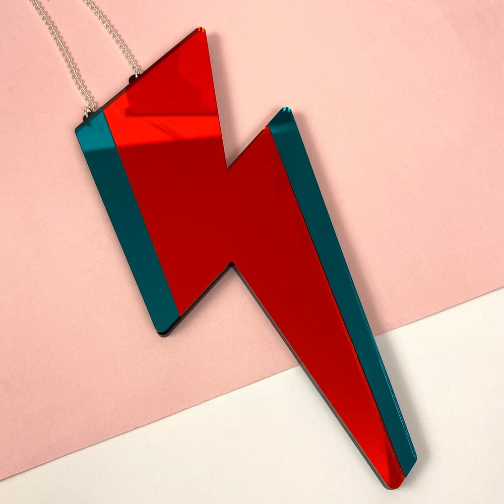 Lightning Bolt Mirror - Red & Teal