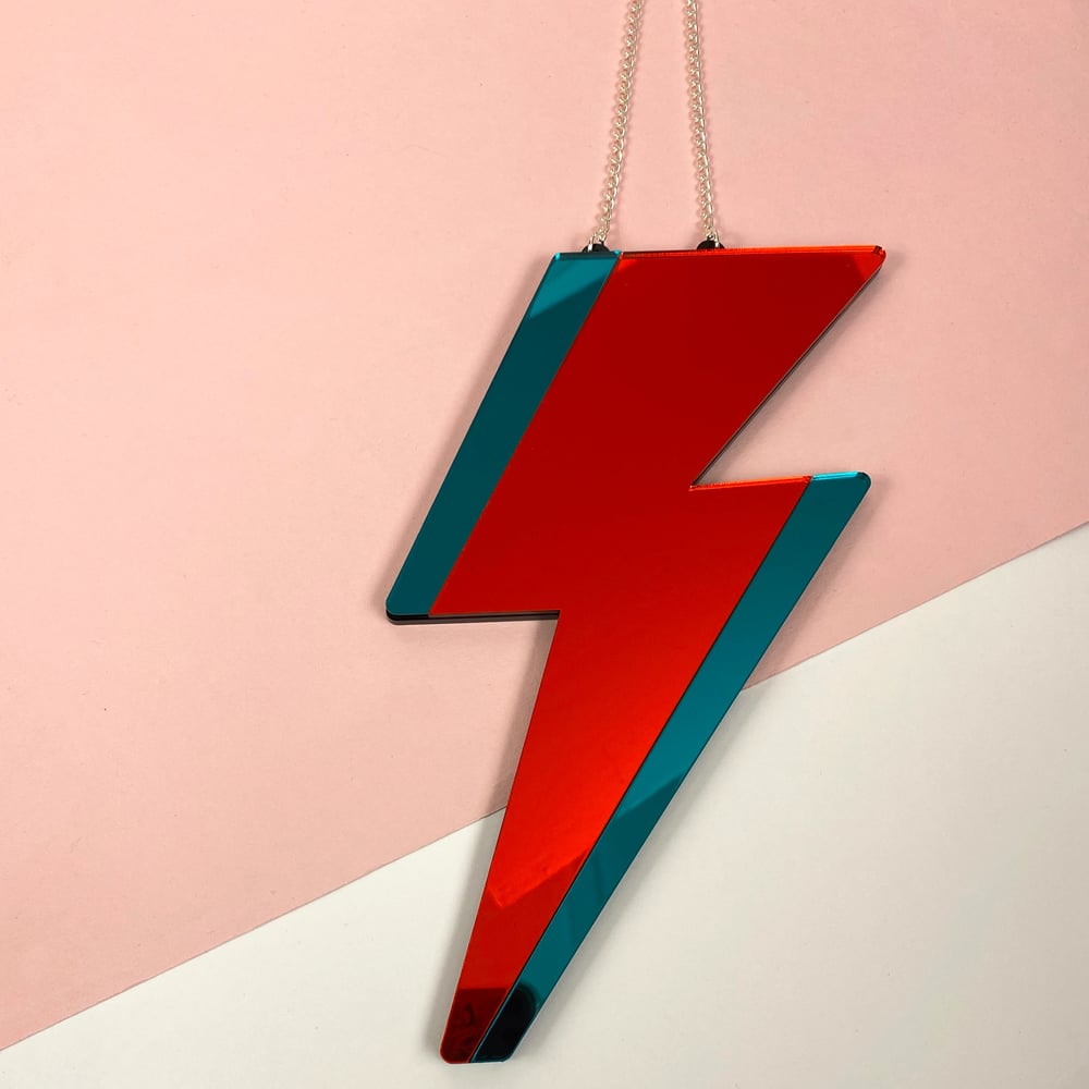 Lightning Bolt Mirror - Red & Teal