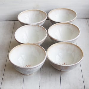 Image of Reserved for Jennifer - Set of 6 Rustic White and Ocher Bowls, Handcrafted Dinnerware Bowls, USA