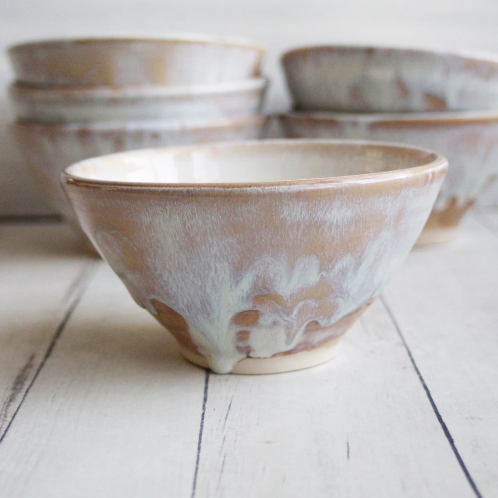 Image of Reserved for Jennifer - Set of 6 Rustic White and Ocher Bowls, Handcrafted Dinnerware Bowls, USA