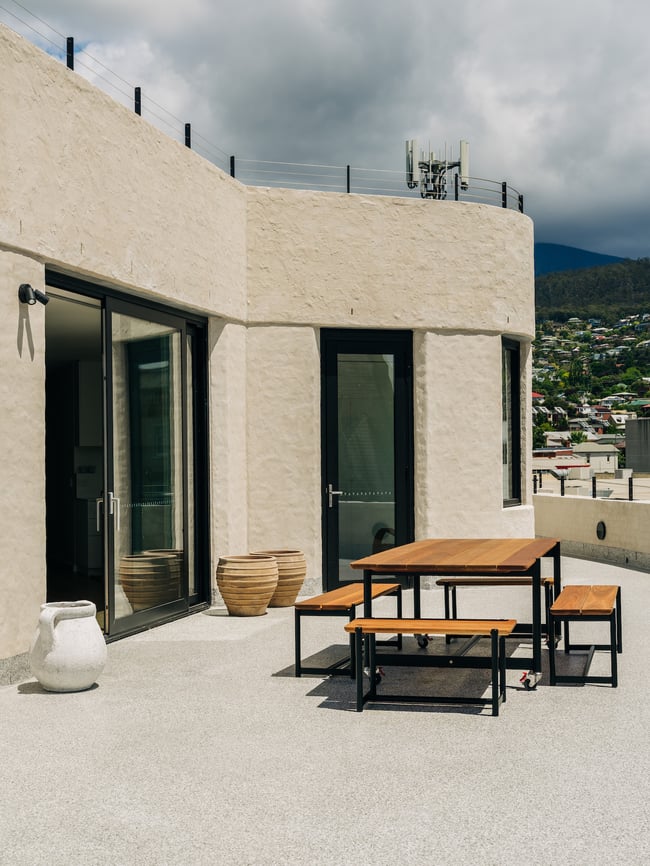 JAMES STREET OUTDOOR DINING TABLE AND BENCHES