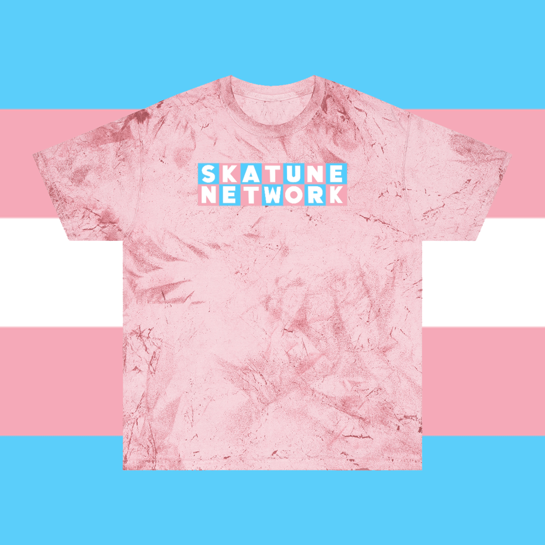 Image of PRIDE 2022 | Skatune Logo | Trans Pride Flag Colors | Pink Mineral Wash Comfort Colors Shirt