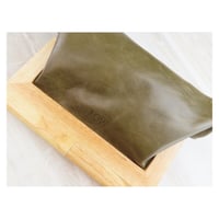 Image 4 of Moss Leather & Timber Clutch
