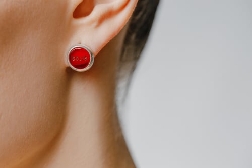 Image of "Light of the Sun" silver earrings with red acrylic glass 10mm · LUX SOLIS ·