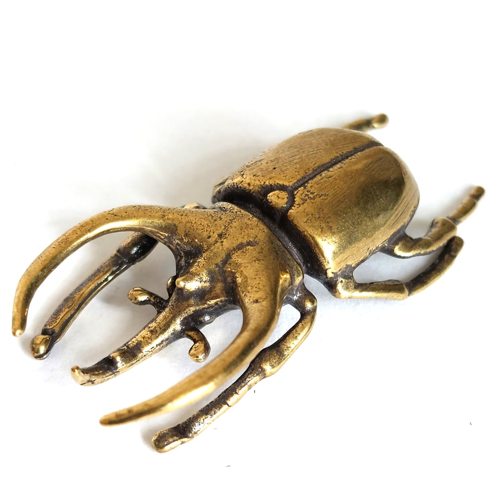 Image of Horned Rhino Beetle - Miniature Brass Insect Ornament