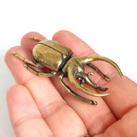 Image 3 of Horned Rhino Beetle - Miniature Brass Insect Ornament