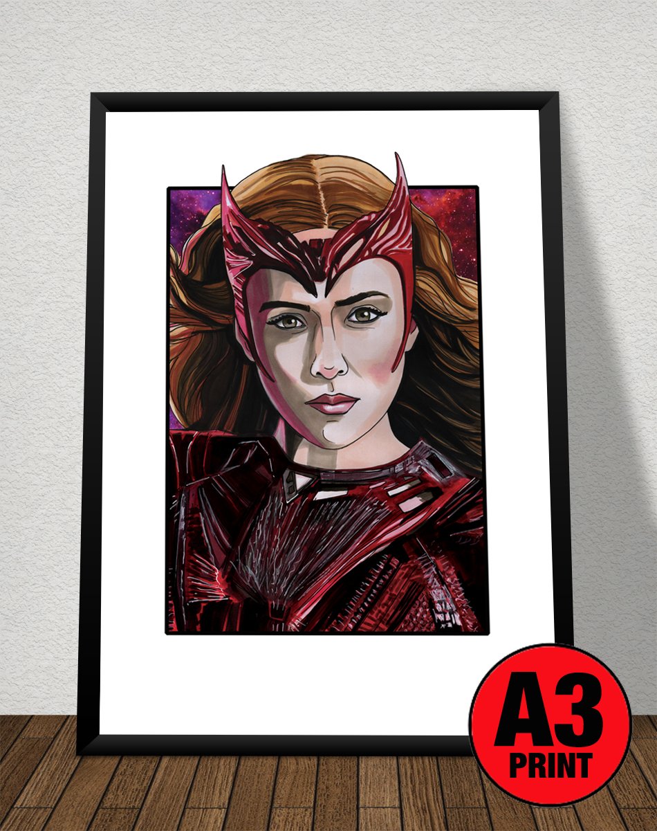 Marvel 'Scarlet Witch' A3 Print Portrait Illustration Signed