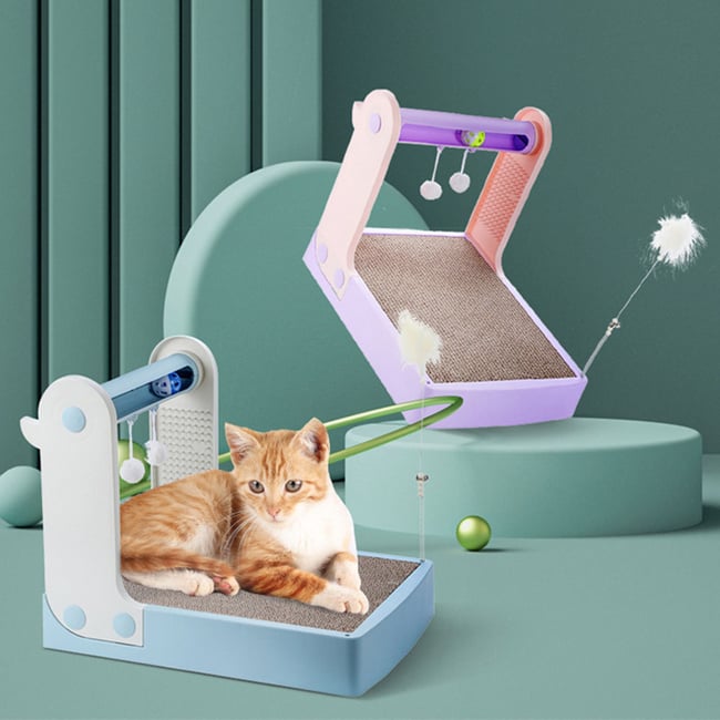 4-in-1 Cat Scratcher, Ball Toy, Feather Toy, Comb board