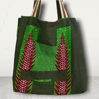 Image 1 of Vibrant African print green and red bag