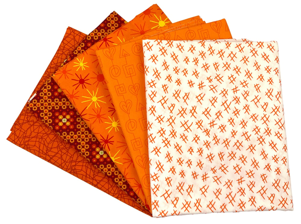 Stitchy 1/2 Yard Color Bundle of 5 Fabrics - Orange