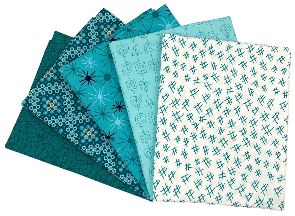 Stitchy Turquoise/Teal Half Yard Color Bundle - 5 Pieces
