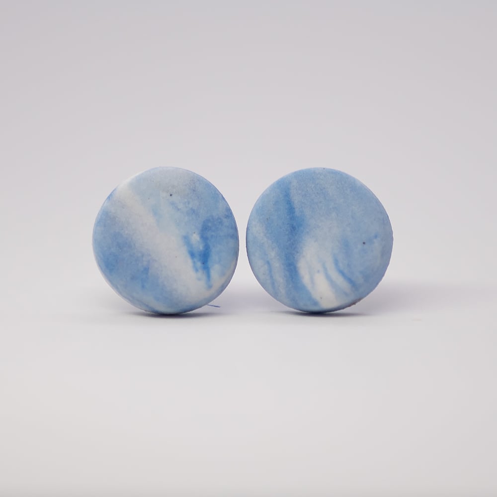Image of Handmade Australian porcelain stud earrings - blue and white marble