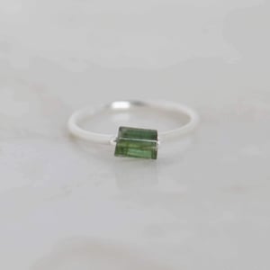 Image of Rough Bluish Green Tourmaline silver ring