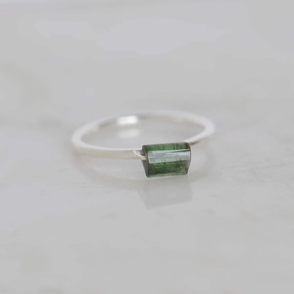 Image of Rough Bluish Green Tourmaline silver ring