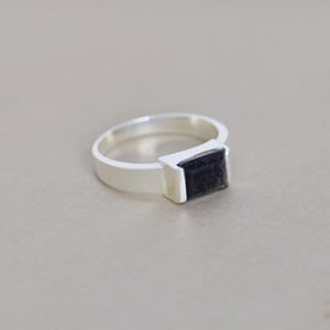 Image of Black Rutilated Quartz (Black Tourmalined Quartz) rectangular cut wide band silver ring