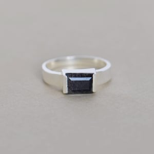 Image of Black Rutilated Quartz (Black Tourmalined Quartz) rectangular cut wide band silver ring