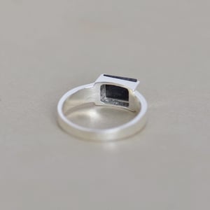 Image of Black Rutilated Quartz (Black Tourmalined Quartz) rectangular cut wide band silver ring