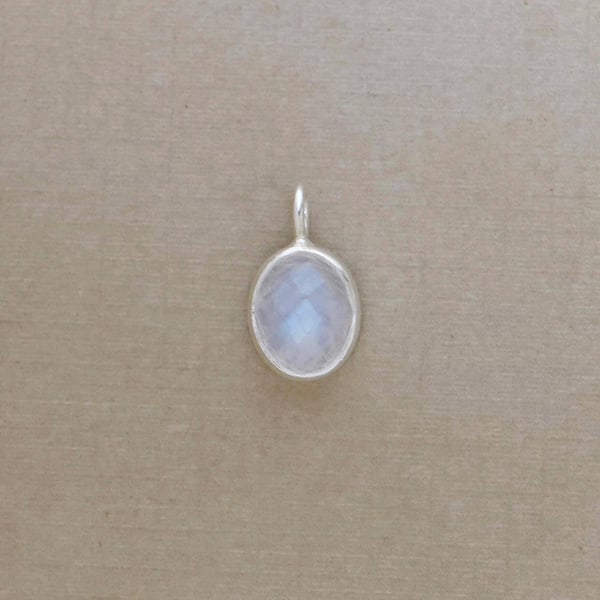 Image of Rainbow Moonstone rose cut oval shape silver necklace