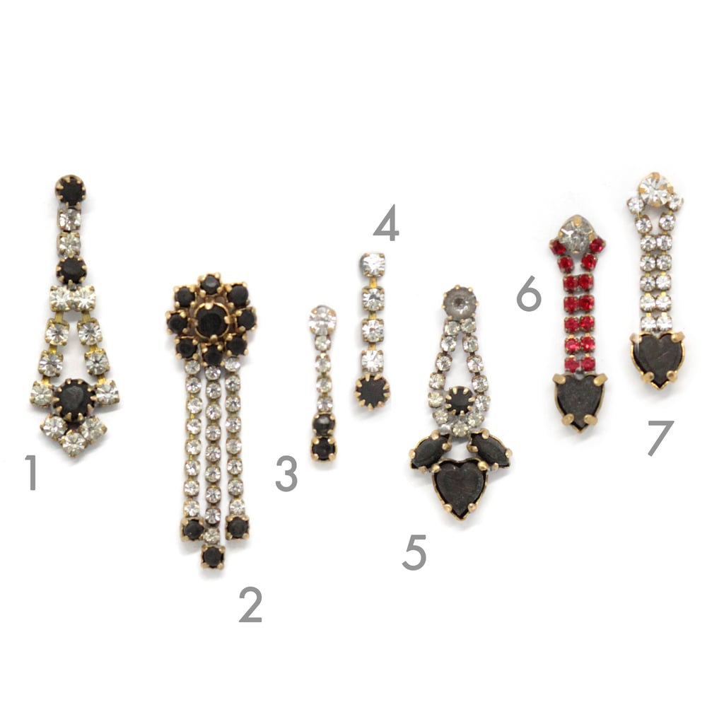 Image of MORE VINTAGE RHINESTONE + EBONY EAR RINGS