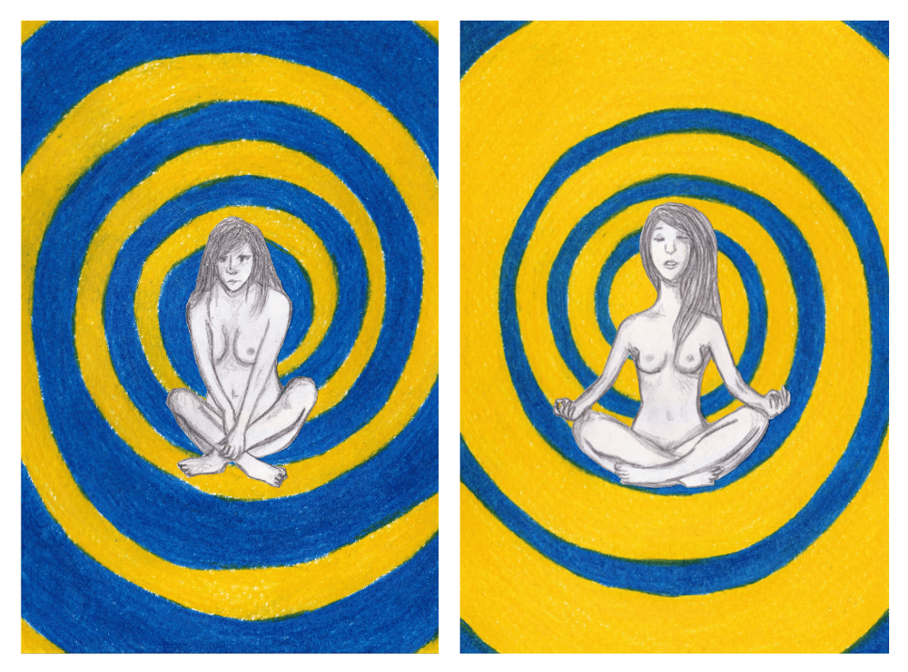 Diptych: Spiral I - Blue Yellow, Spiral II - Yellow Blue 