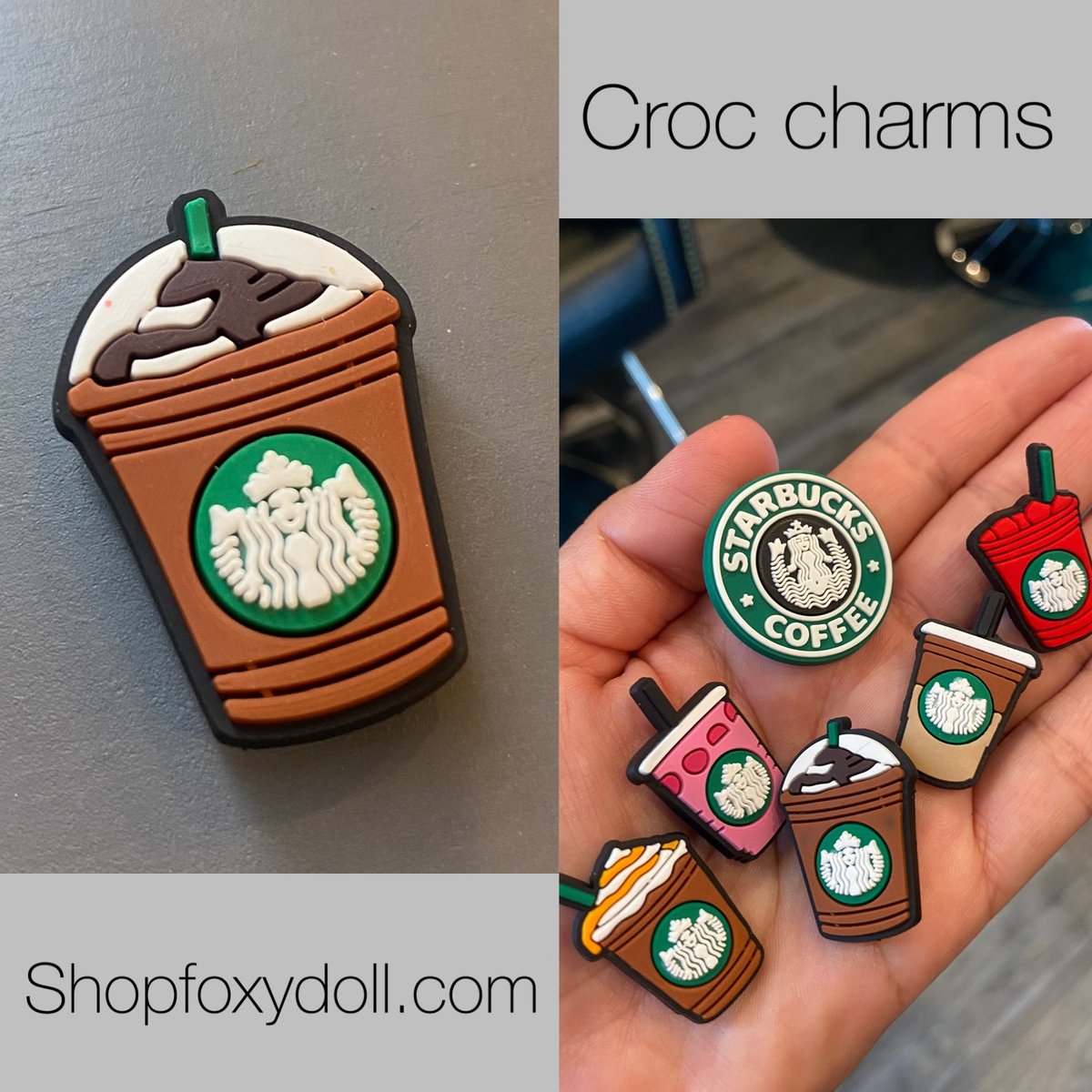 Brown Heart, Starbucks, Conchas Croc Charms