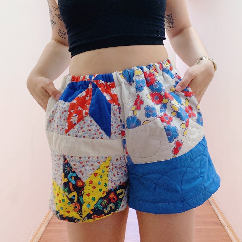 Image of Quilt Shorts — Cobalt & Patchwork Stars 