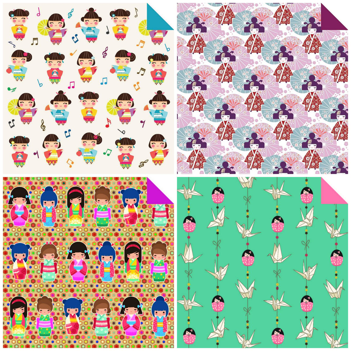 Image of Origami paper with Japanese Kokeshi Doll designs