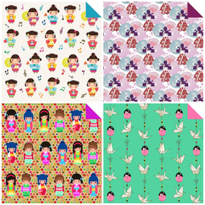 Image of Origami paper with Japanese Kokeshi Doll designs